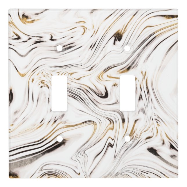 Liquid Gold Silver Black Marble #1 Light Switch Cover (Front)