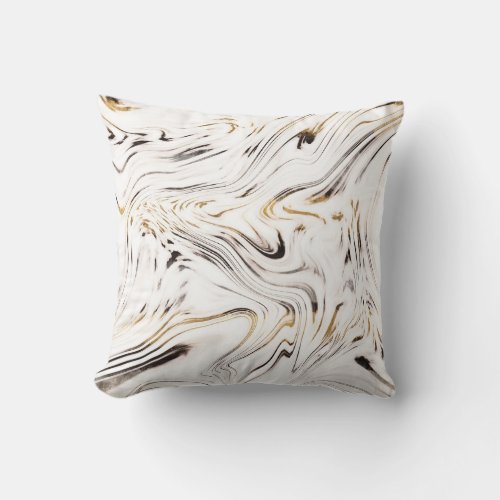 Liquid Gold Silver Black Marble 1 Throw Pillow