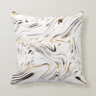 Liquid Gold Silver Black Marble #1 Throw Pillow