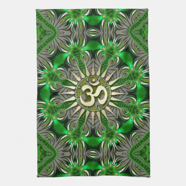 Liquid Green Om Yoga Hippie Fabric Banner TeaTowel Towel (Vertical)