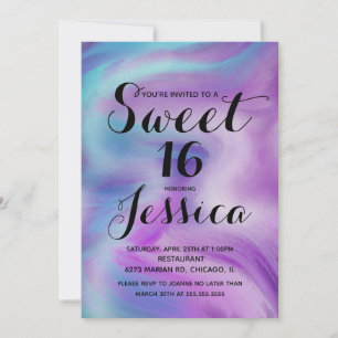 Liquid Ink Colorful Purple Marble Swirl Invitation