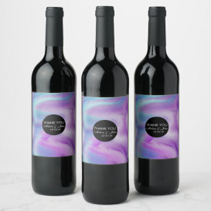 Liquid Ink Colorful Purple Marble Swirl Thank You  Wine Label