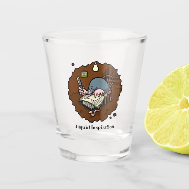 Liquid Inspiration Mole Writer In Burrow Cartoon Shot Glass (Front)