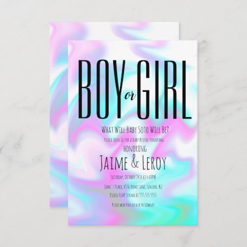 Liquid Iridescent Candy Gender Reveal He or She  Invitation