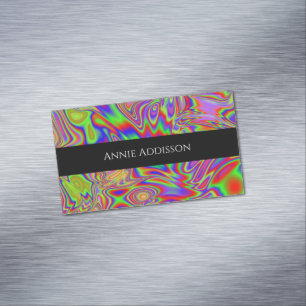 Liquid iridescent rainbow texture business card magnet