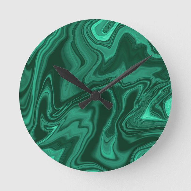Liquid Malachite Dream #2 #gem #decor #art Round Clock (Front)