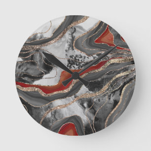 Liquid Marble Agate Glitter Glam #13 Faux Glitter Round Clock