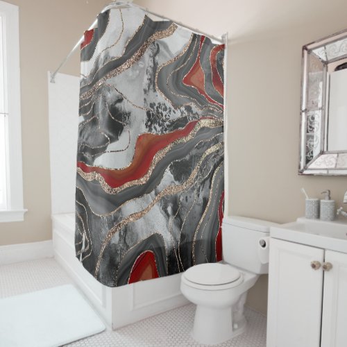 Liquid Marble Agate Glitter Glam 13 Faux Glitter Shower Curtain