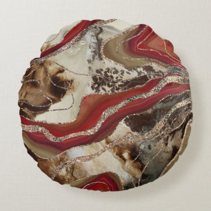 Liquid Marble Agate Glitter Glam #2 Round Pillow