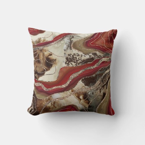 Liquid Marble Agate Glitter Glam 2 Throw Pillow