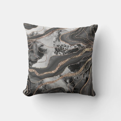 Liquid Marble Agate Glitter Glam 9 Faux Glitter Throw Pillow