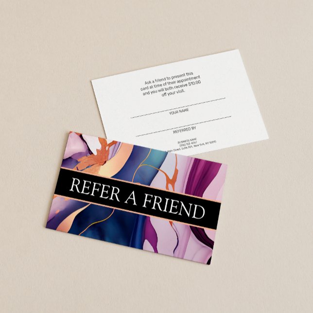 Liquid Marble Blue Purple Gold Referral Customer Business Card (Creator Uploaded)