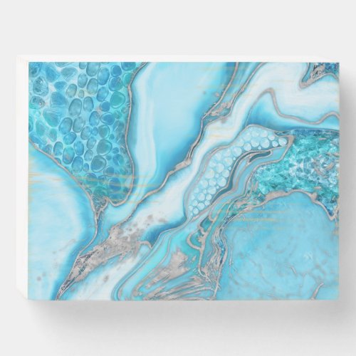 Liquid Marble _Blue quartz and gemstones Wooden Box Sign