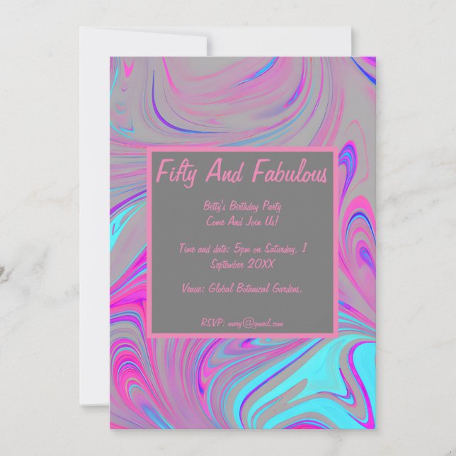 Liquid Marble Fifty And Fabulous Birthday Invitation (Front)