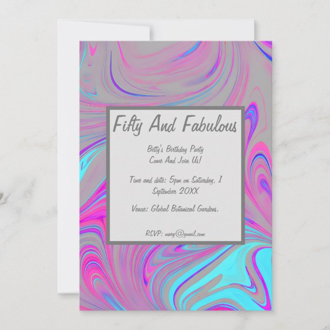Liquid Marble Fifty And Fabulous Birthday Invitation (Front)