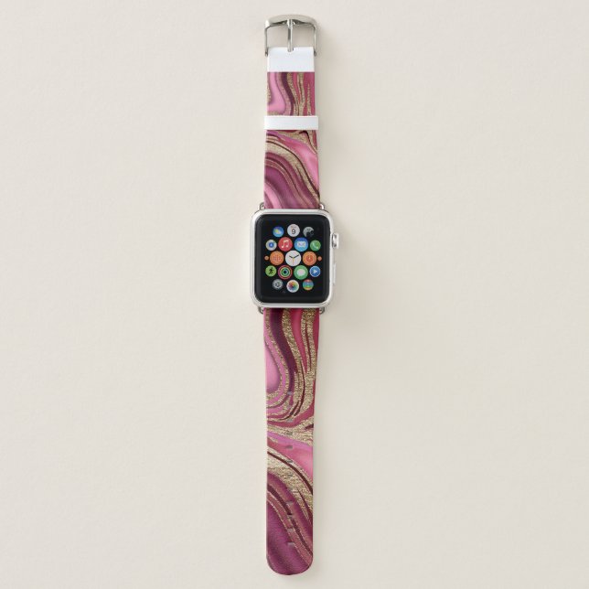 Liquid Marble: Gold Red Abstract. Apple Watch Band (Front)