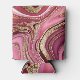 Liquid Marble: Gold Red Abstract. Can Cooler