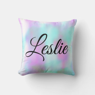 Liquid Marble Holographic Candy Script Monogrammed Throw Pillow
