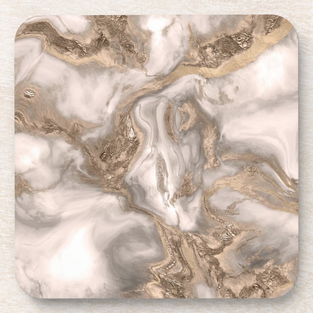 Liquid marble - pearl and gold beverage coaster (Front)