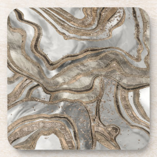 Liquid marble - pearl and gold beverage coaster