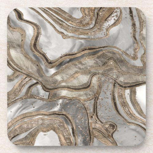 Liquid marble _ pearl and gold beverage coaster