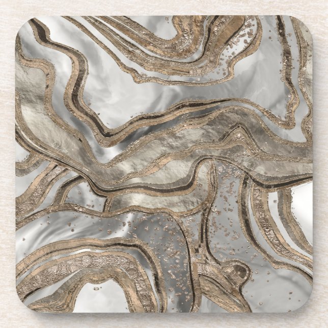 Liquid marble - pearl and gold beverage coaster (Front)