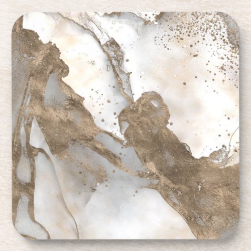 Liquid marble _ pearl and gold beverage coaster