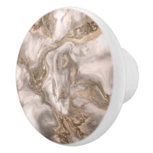 Liquid marble - pearl and gold ceramic knob