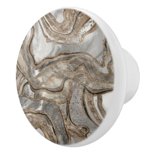 Liquid marble _ pearl and gold ceramic knob