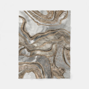 Liquid marble - pearl and gold fleece blanket