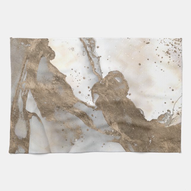Liquid marble - pearl and gold kitchen towel (Horizontal)