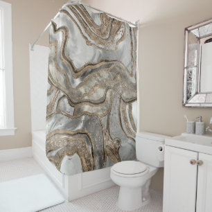 Liquid marble - pearl and gold shower curtain