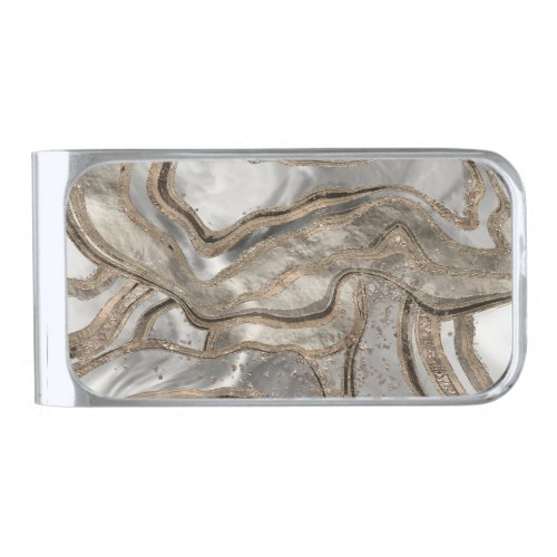 Liquid marble _ pearl and gold silver finish money clip