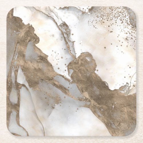 Liquid marble _ pearl and gold square paper coaster