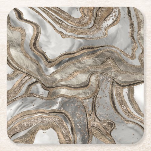 Liquid marble _ pearl and gold square paper coaster