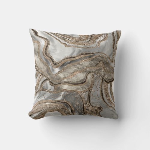 Liquid marble _ pearl and gold throw pillow