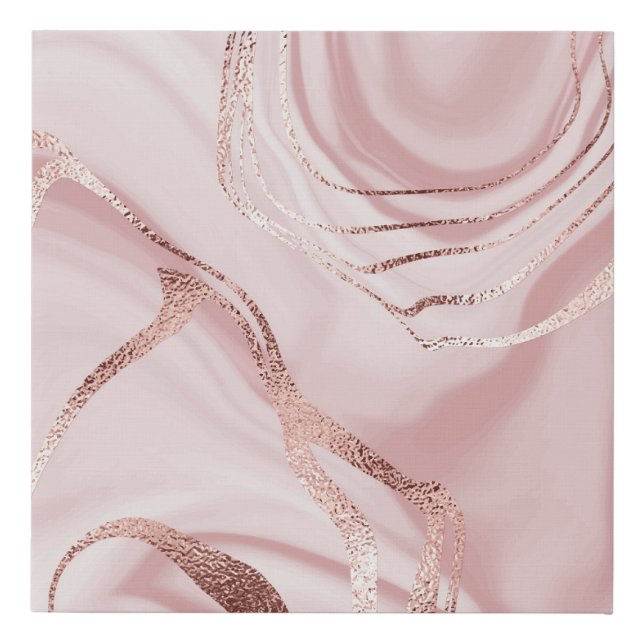 Liquid Marble Rose Gold Waves Faux Canvas Print (Front)