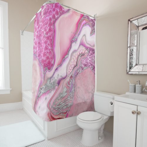 Liquid Marble _Rose quartz and gemstones Shower Curtain