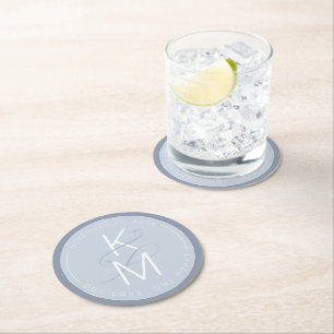 Liquid Marble Wedding Blue ID888 Round Paper Coaster