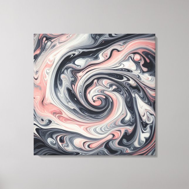 Liquid Metal Abstract in Pink, Grey, and Black Canvas Print (Front)