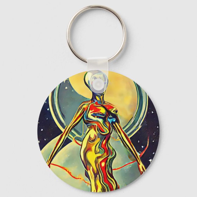 Liquid Metal Alien woman Abstract orignal art   Keychain (Front)