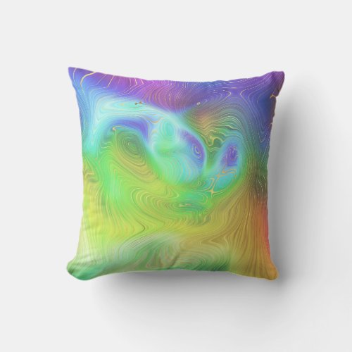  Liquid Neon Rainbow Abstract Throw Pillow