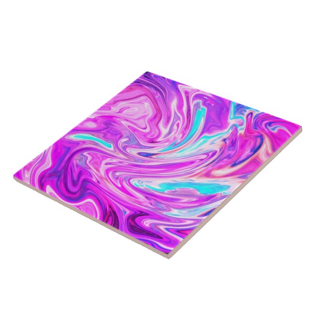 Liquid Paint Purple Pink Blue Marble Ceramic Tile (Side)