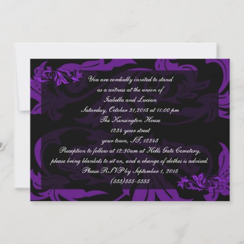 Liquid Purple Damask Goth Wedding Invitation