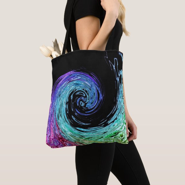 Liquid Rainbow Wave Tote Bag (Close Up)
