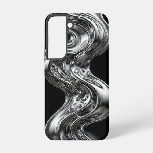Liquid Silver Chrome Wave Metal Swirl on Black Samsung Galaxy S22 Case