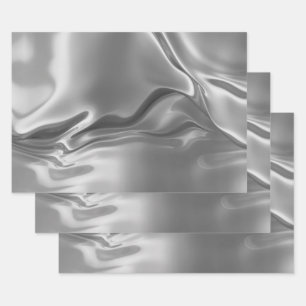 Liquid Silver Digital Print Wrapping Paper Sheets