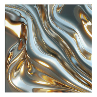 Liquid Silver & Gold Waves — Modern Abstract Wall  Acrylic Print