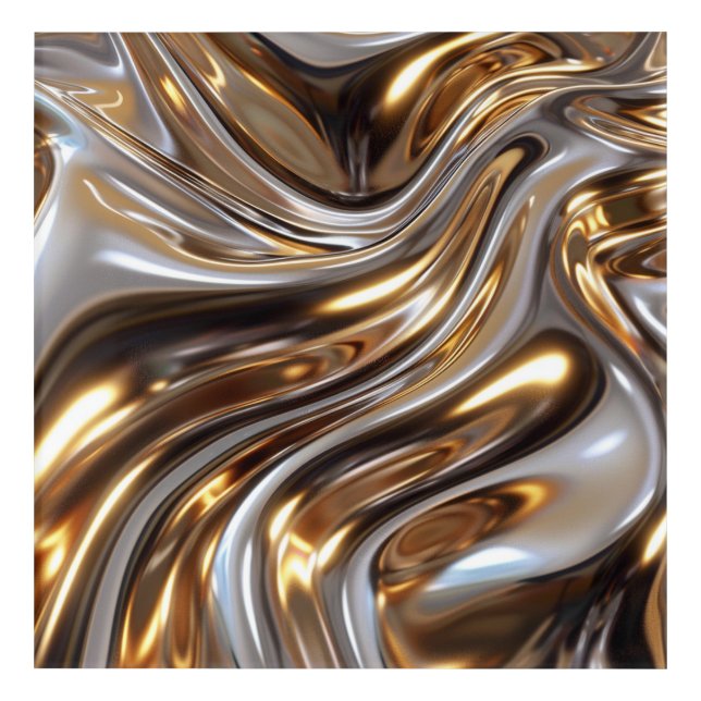 Liquid Silver & Gold Waves — Modern Abstract Wall  Acrylic Print (Front)