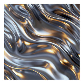 Liquid Silver & Gold Waves — Modern Abstract Wall  Acrylic Print